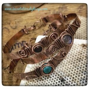 Copper or Brass Bracelet with semi-precious gemstone